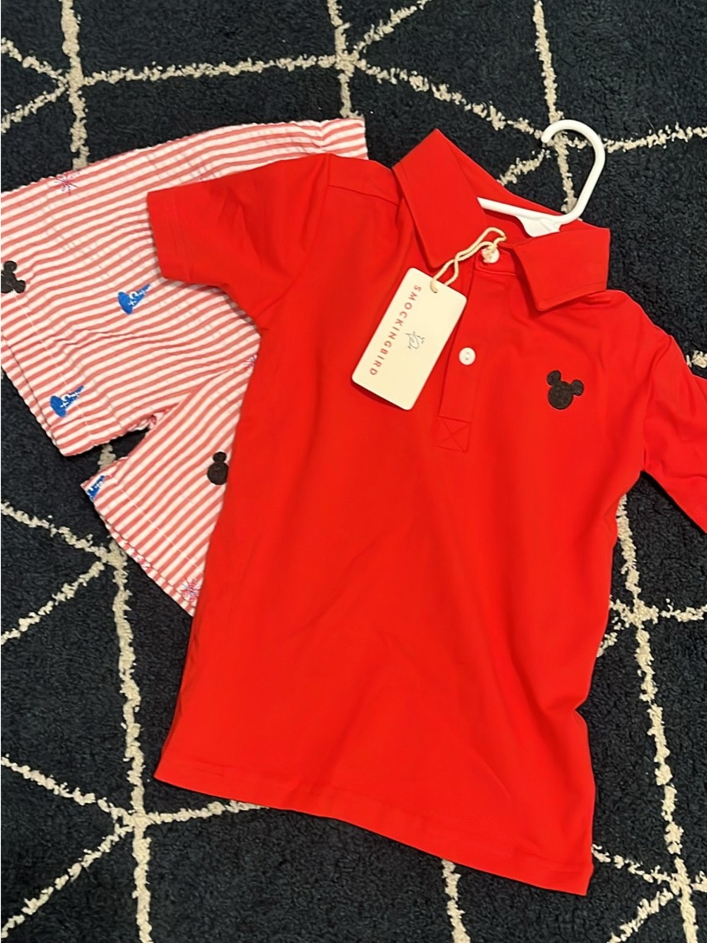 NWT- Smockingbird brand boys Red Polo Shirt with Mickey Accent